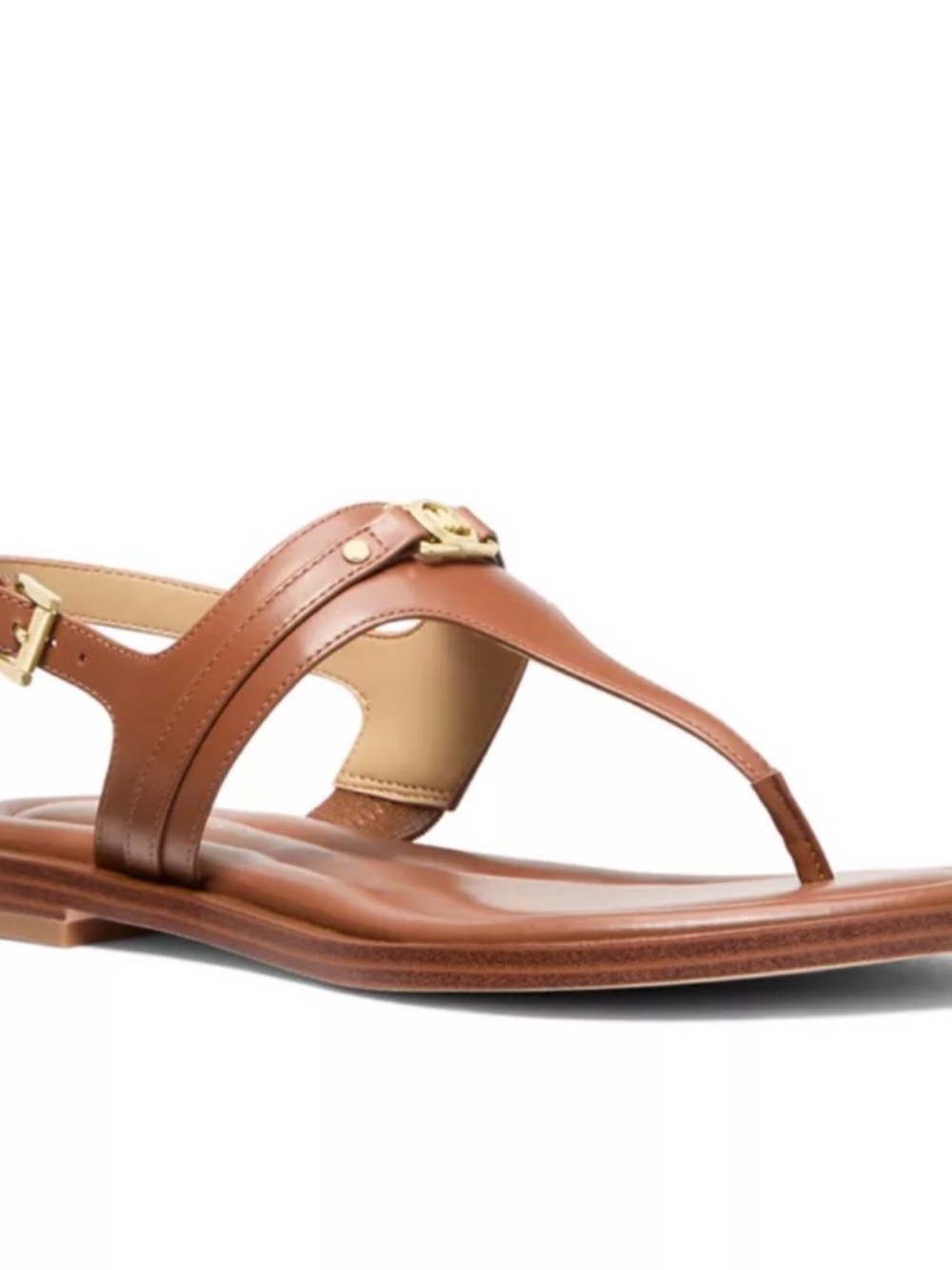 Michael Kors  Tan Leather Thong Sandals with Gold Buckle